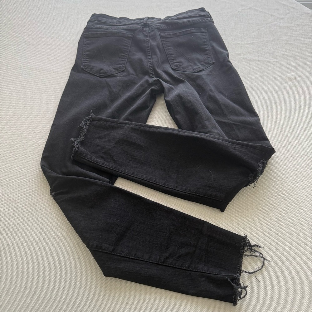 MOTHER Looker Ankle Fray guilty as sin Black Distressed Hem Skinny Jeans 29 EUC